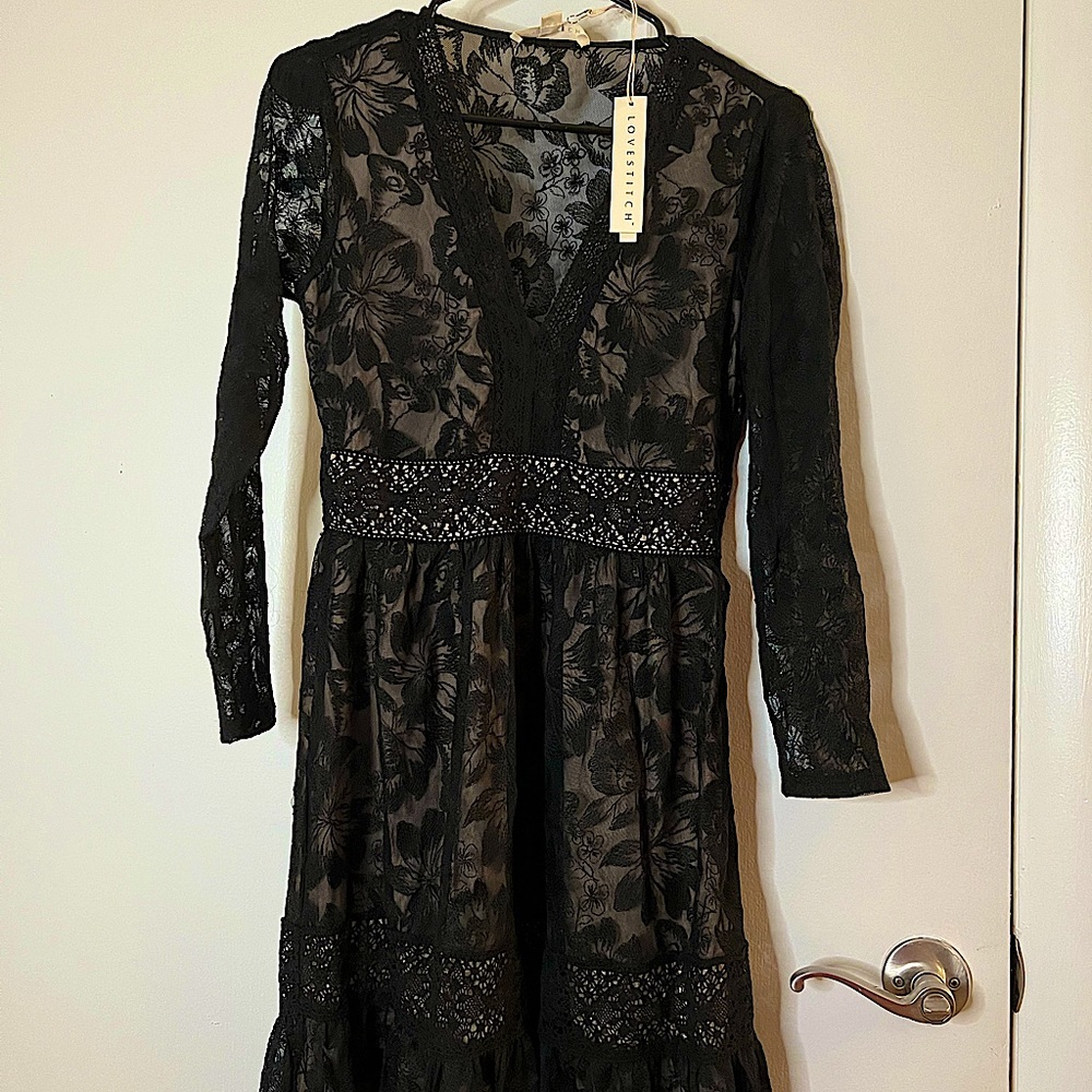 Black floral lace maxi dress